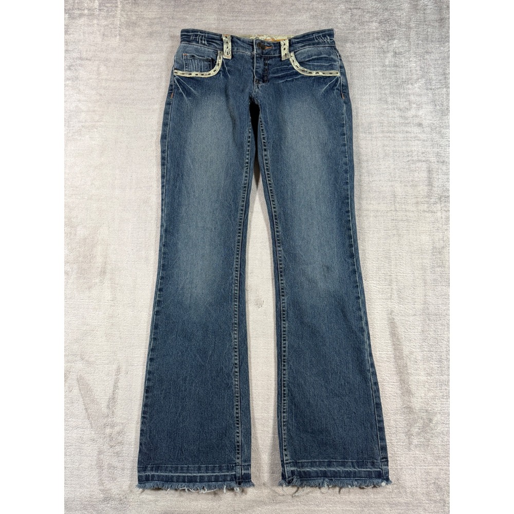Highway Jeans Womens 3 Blue Lace Trim Vintage Y2K Low Rise Y2K Flare Bootcut